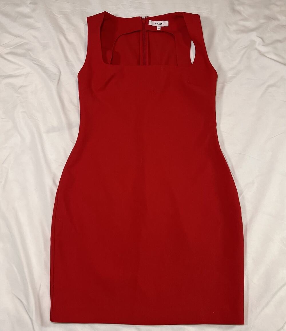 Likely Mini Dress Size 8 Red Sleeveless Square Neck Party Going Out Date Night